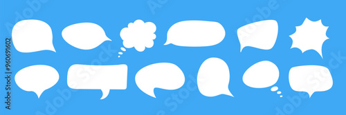 Doodle Speech bubble set. White text clouds Collection. Talk bubbles icon. Text box Frame background. Cute Communication Thinking idea Empty Balloon. Vector illustration