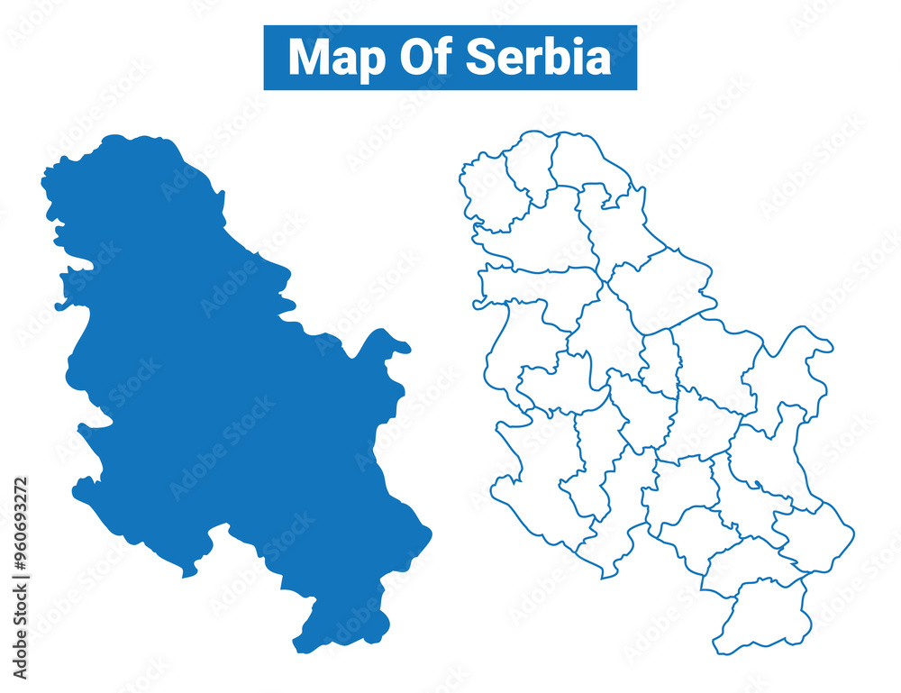 Obraz premium Serbia simple flat vector map outline style illustration set
