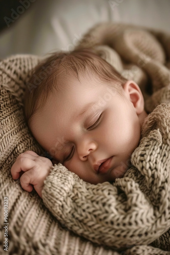 Close-up of a newborn baby sleeping peacefully in a cozy crib at home