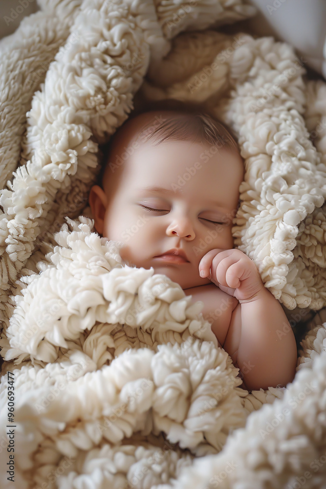 Close-up of a newborn baby sleeping peacefully in a cozy crib at home Close-up of a newborn baby sleeping peacefully in a cozy crib at home