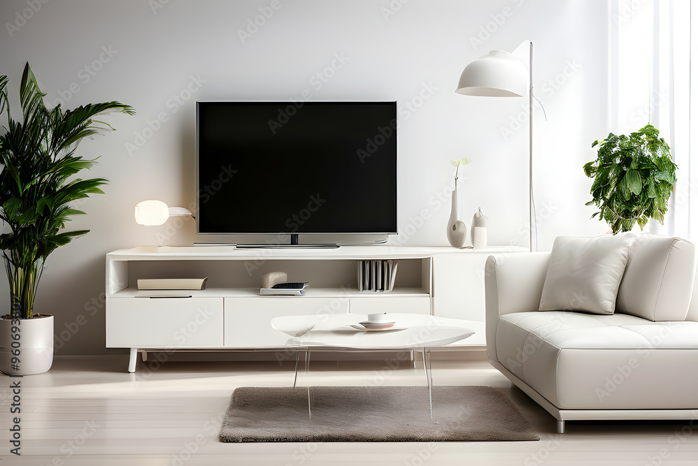 Modern interior living room with sofa, coffee table and lcd tv Modern interior living room with sofa, coffee table and lcd tv