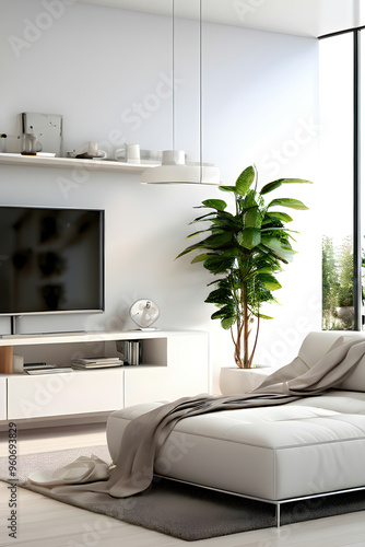 Modern interior living room with sofa, coffee table and lcd tv	