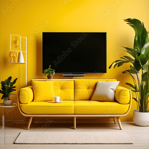 Modern interior living room with sofa, coffee table and lcd tv	