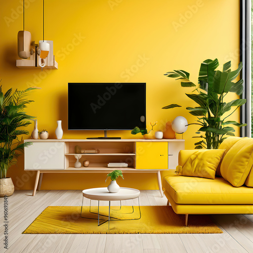 Modern interior living room with sofa, coffee table and lcd tv	