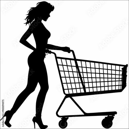 silhouette of a woman with shopping cart