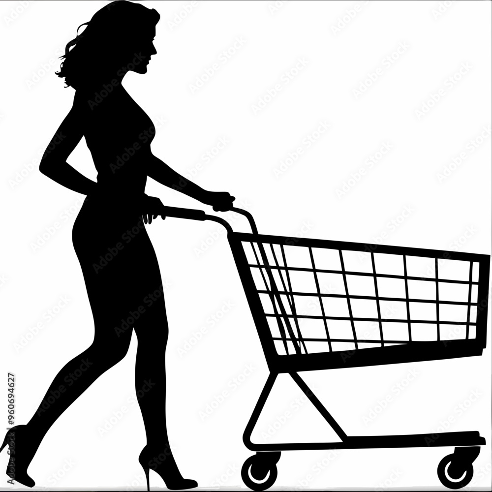 silhouette of a woman with shopping cart silhouette of a woman with shopping cart