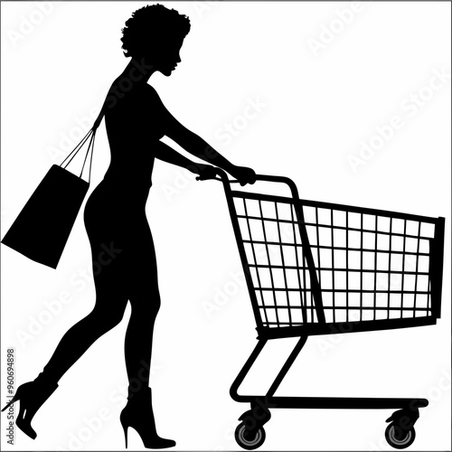 silhouette of a woman with shopping cart