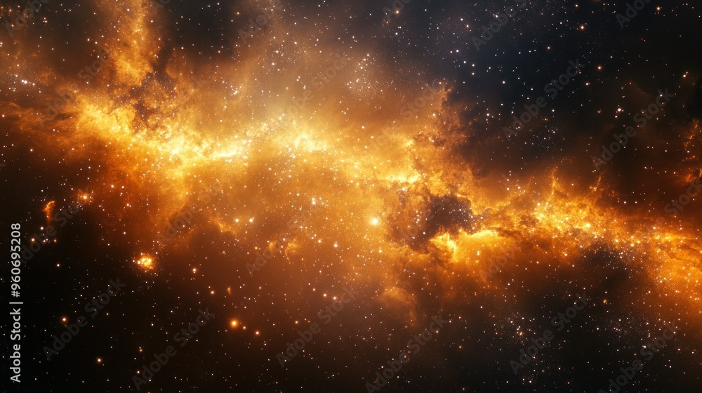 A Cosmic Nebula with Golden Clouds and Sparkling Stars A Cosmic Nebula with Golden Clouds and Sparkling Stars