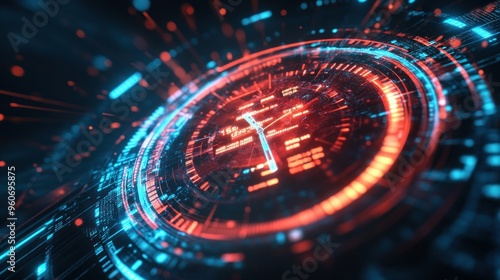 Wallpaper Mural Futuristic Digital Interface with Red and Blue Glowing Rings Torontodigital.ca