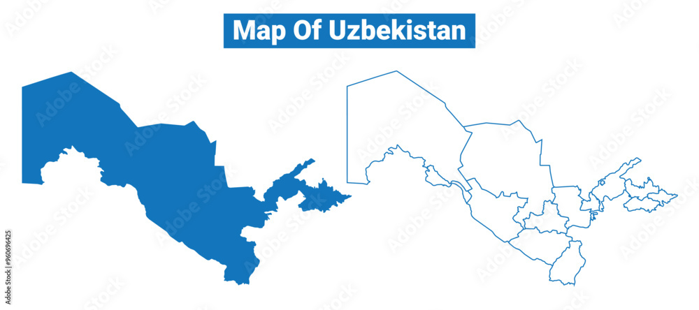 Obraz premium Uzbekistan simple flat vector map outline style illustration set