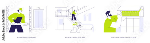 Interior electrical works abstract concept vector illustrations.
