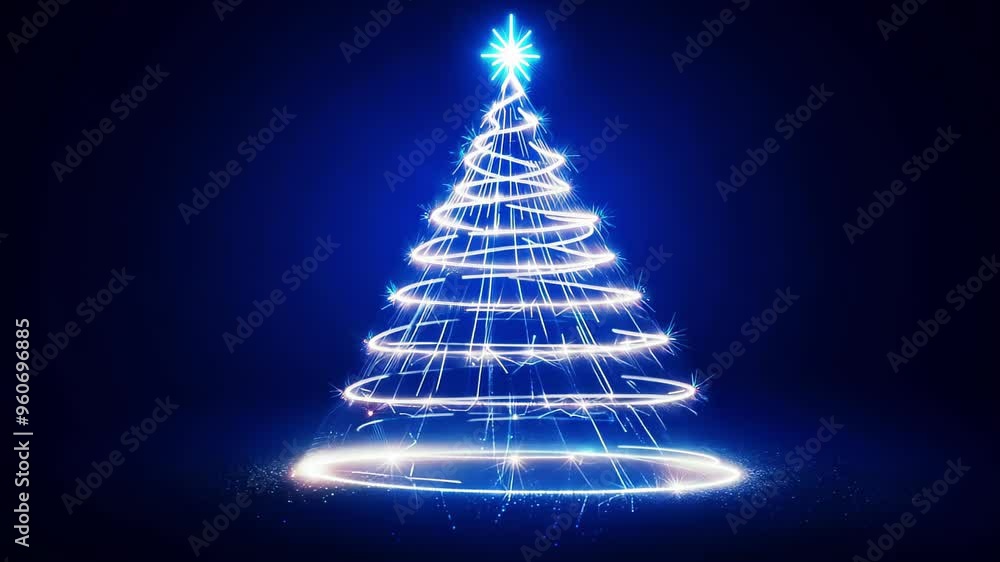 Glowing Spiral Neon Light Christmas Tree with Shining Star on Dark Background. Concept of Festive Holiday Spirit, Magical Winter Celebrations, Illuminated Decoration Glowing Spiral Neon Light Christmas Tree with Shining Star on Dark Background. Concept of Festive Holiday Spirit, Magical Winter Celebrations, Illuminated Decoration