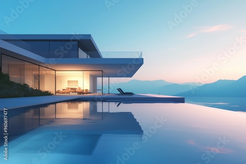 Luxury vacation villa with infinity pool at sunset