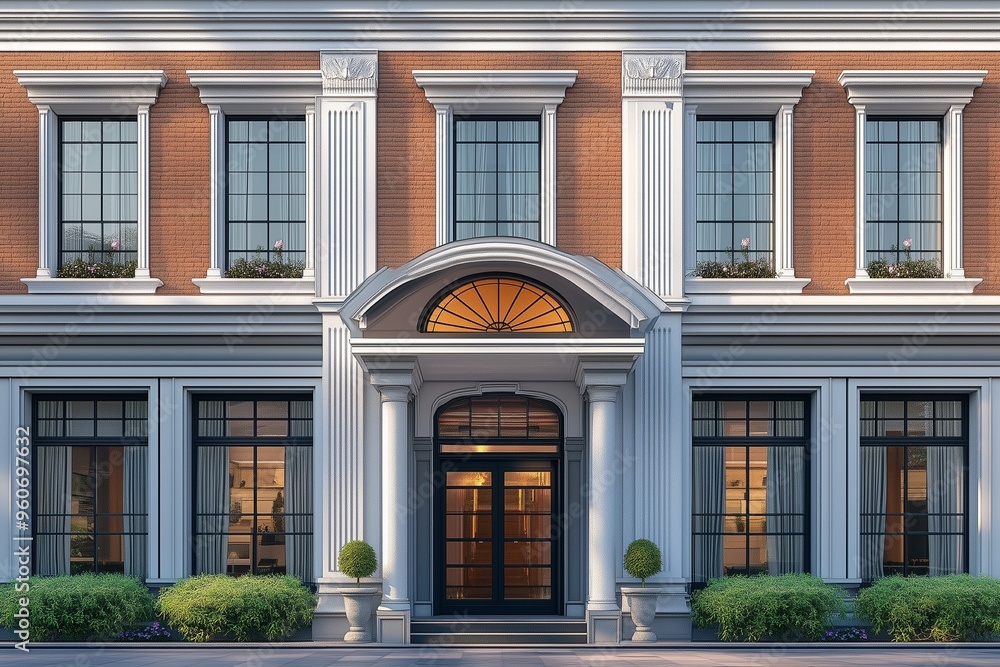Front of a classic commercial building 3d render Front of a classic commercial building 3d render