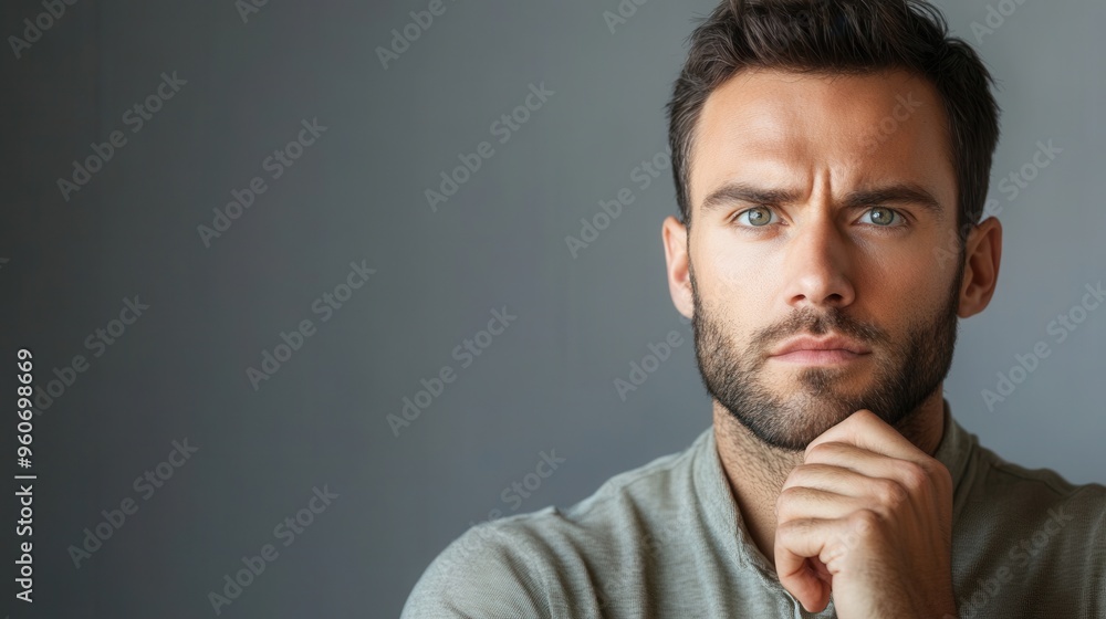 The man is deep in thought, reflecting on complex ideas in a minimalist environment that emphasizes his serious expression. Generative AI The man is deep in thought, reflecting on complex ideas in a minimalist environment that emphasizes his serious expression. Generative AI