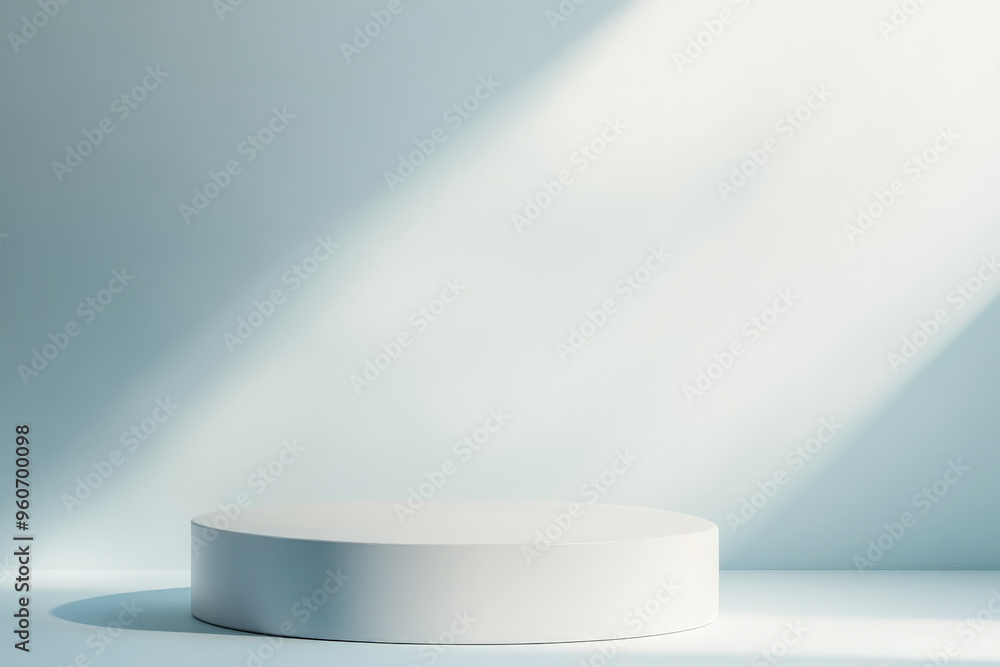 A matte white podium with clean lines, set against a soft, gradient background that transitions from light blue to white, creating a calm and peaceful atmosphere. A matte white podium with clean lines, set against a soft, gradient background that transitions from light blue to white, creating a calm and peaceful atmosphere.