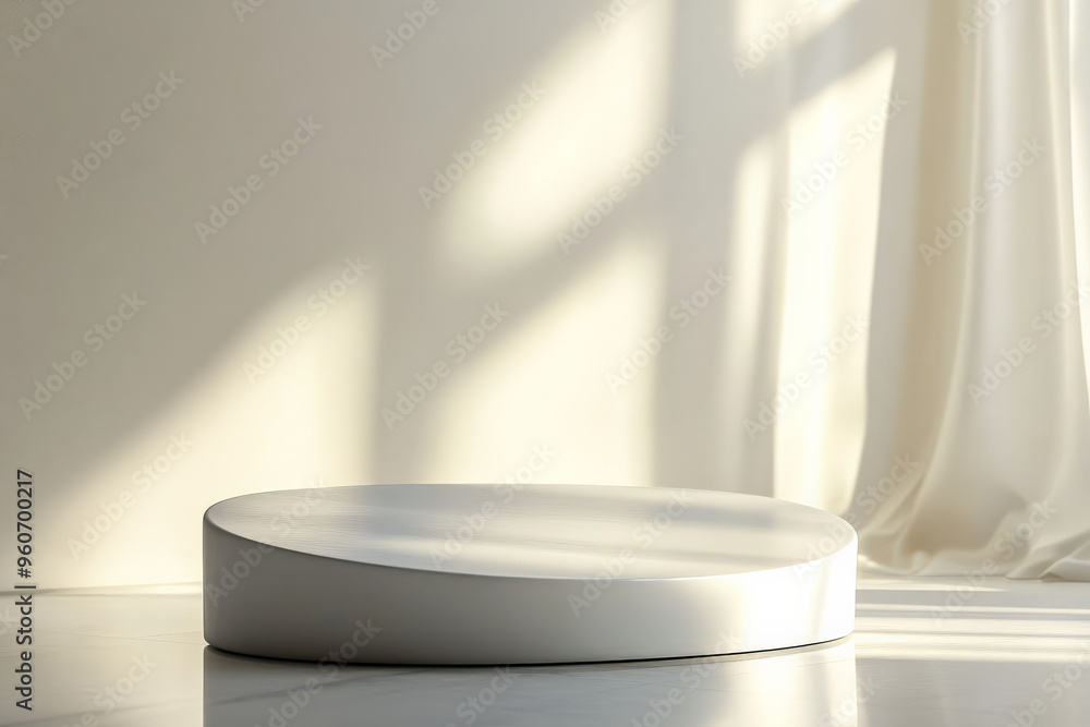 A minimalist white podium with a smooth surface, standing on a polished floor with a soft, neutral background, lit by natural light for a serene atmosphere. A minimalist white podium with a smooth surface, standing on a polished floor with a soft, neutral background, lit by natural light for a serene atmosphere.