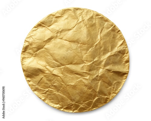 crumpled round gold paper texture isolated