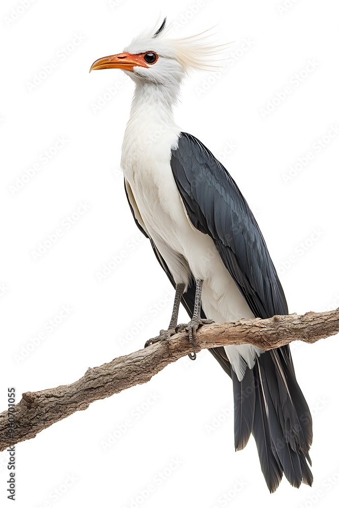Obraz premium Secretary Bird Perched on a Tree with White Background, Photo Realistic, Wallpaper, Cover and Screen for Smartphone, PC, Laptop, 9:16 and 16:9 Format