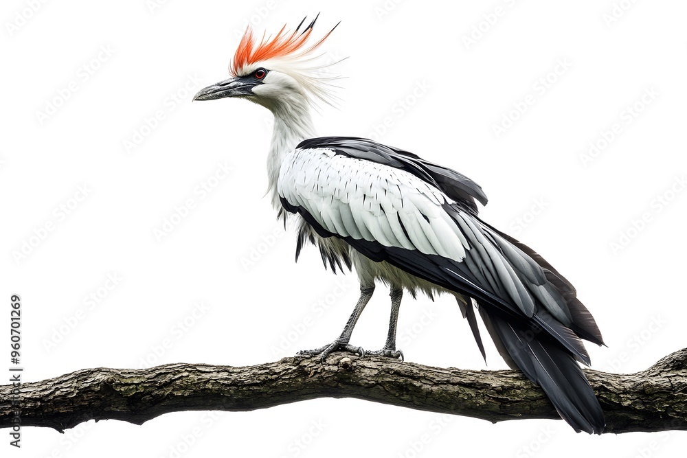 Obraz premium Secretary Bird Perched on a Tree with White Background, Photo Realistic, Wallpaper, Cover and Screen for Smartphone, PC, Laptop, 9:16 and 16:9 Format