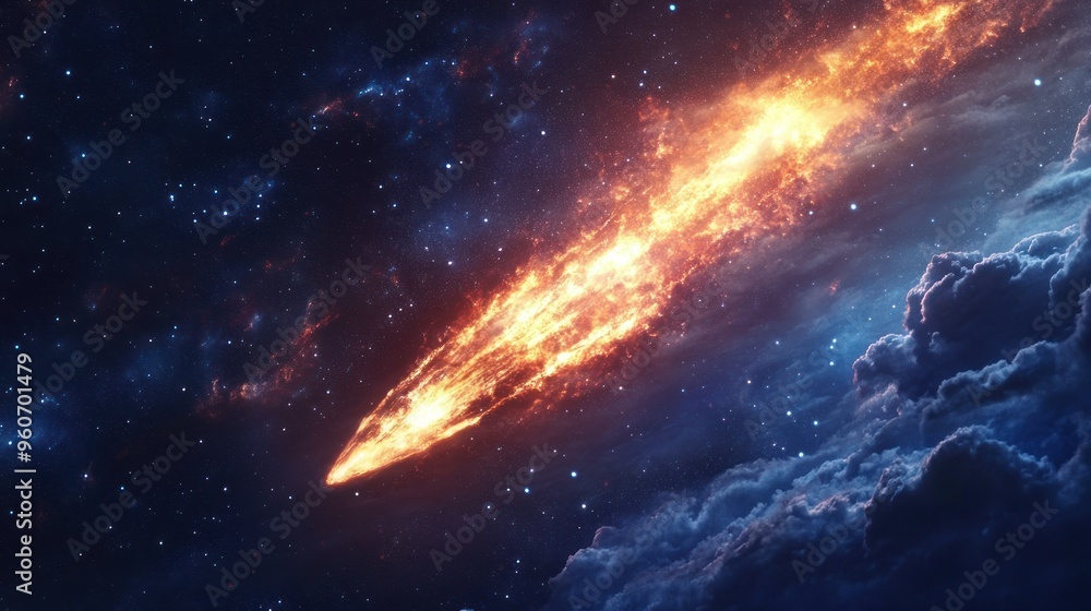 Fototapeta premium A Fiery Comet Blazing Through a Starry Sky