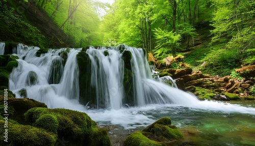 Clean and clear waterfall in a forest