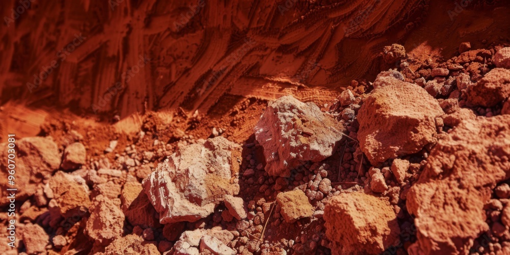 Exploring the vibrant textures of red soil in a sunlit rural landscape, revealing nature's artistry and the earth's rich composition Exploring the vibrant textures of red soil in a sunlit rural landscape, revealing nature's artistry and the earth's rich composition