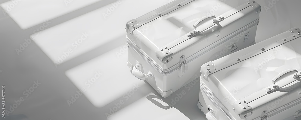 A white suitcases on a clean, isolated background. A white suitcases on a clean, isolated background.
