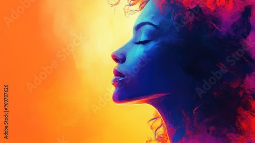 Profile Portrait of a Woman with Closed Eyes in a Vibrant Abstract Style