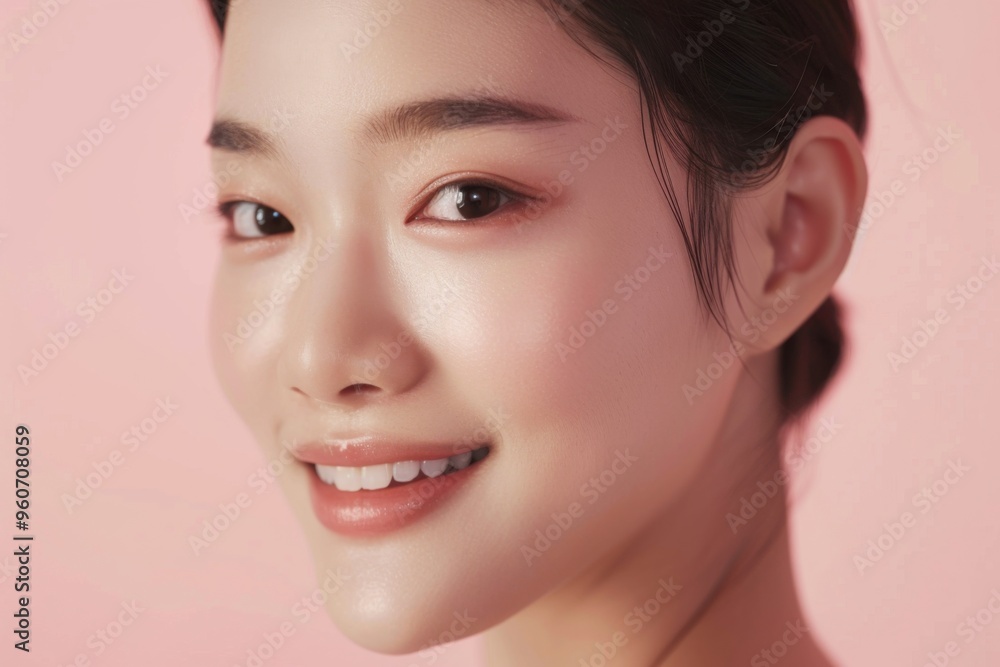 Radiant Korean woman showcasing natural beauty in a serene studio setting with glowing skin and captivating features Radiant Korean woman showcasing natural beauty in a serene studio setting with glowing skin and captivating features