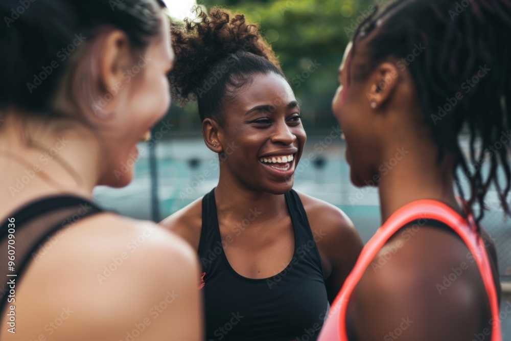 Friends enjoying laughter and fitness after a gym session, embracing joy and camaraderie in sports attire outdoors Friends enjoying laughter and fitness after a gym session, embracing joy and camaraderie in sports attire outdoors