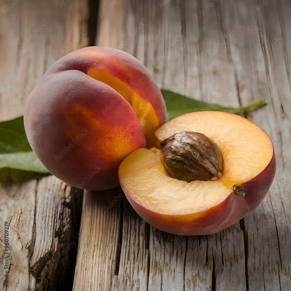 Fototapeta premium Peach with full depth of field, isolated on a white background