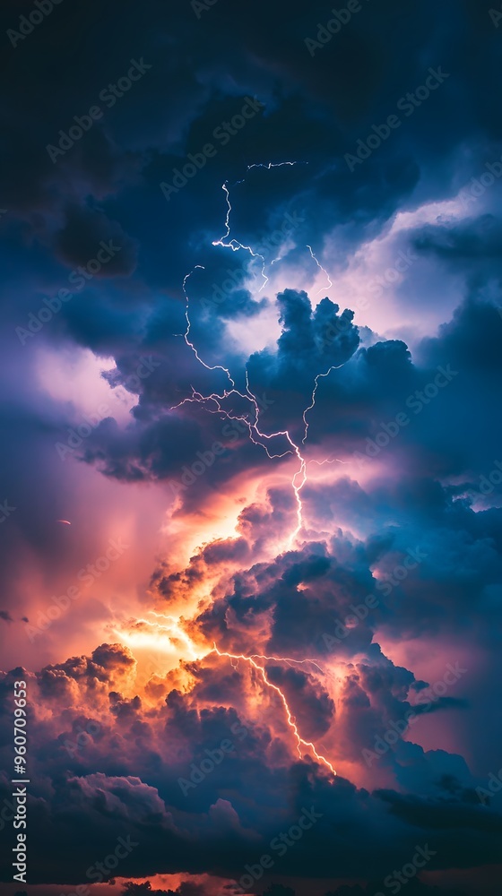 A dramatic photograph of lightning in the sky, with multiple lightning bolts illuminating dark clouds over an open landscape at night A dramatic photograph of lightning in the sky, with multiple lightning bolts illuminating dark clouds over an open landscape at night