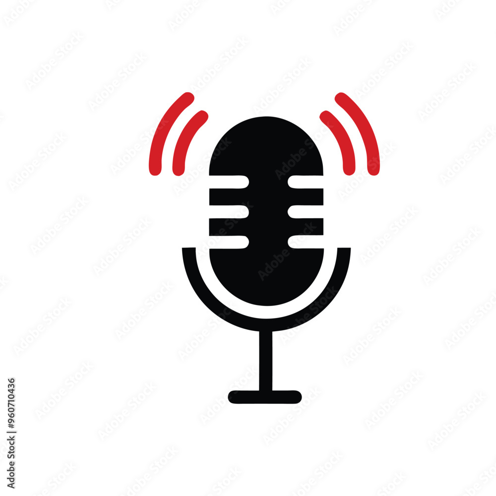 Podcast microphone sound wave vector illustration, isolated white background, Podcast microphone sound wave vector illustration, isolated white background,