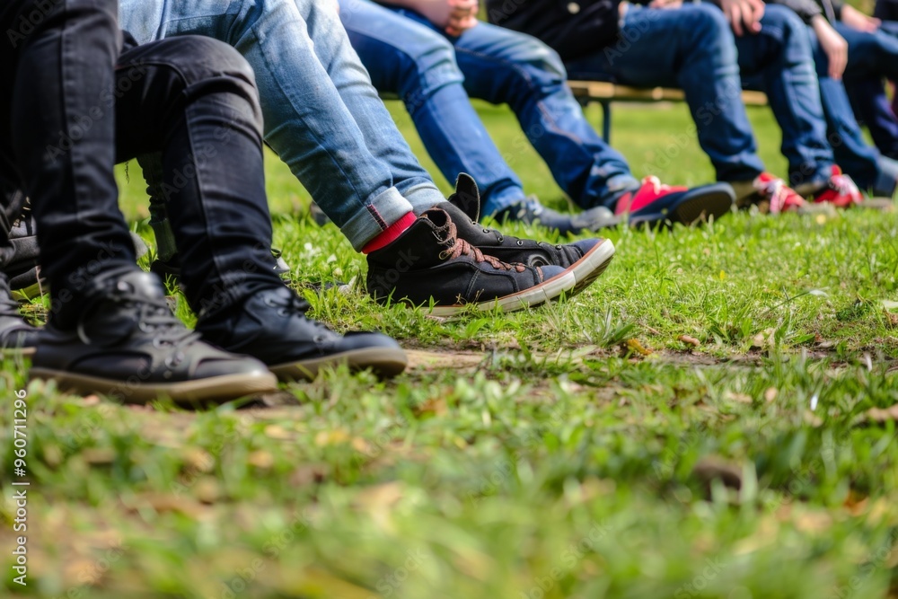 A lively gathering of men enjoying moments of camaraderie on a sunny afternoon in a vibrant green park setting A lively gathering of men enjoying moments of camaraderie on a sunny afternoon in a vibrant green park setting