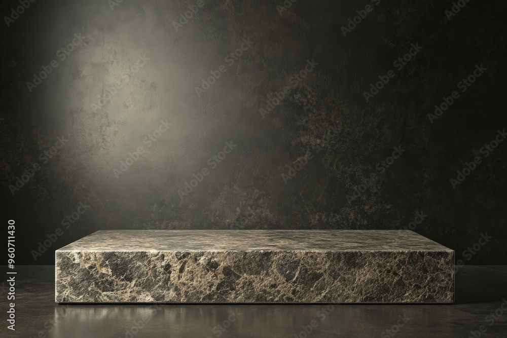 A sleek stone podium made of polished granite, set against a dark, minimalist background with subtle lighting highlighting the textures of the stone. A sleek stone podium made of polished granite, set against a dark, minimalist background with subtle lighting highlighting the textures of the stone.