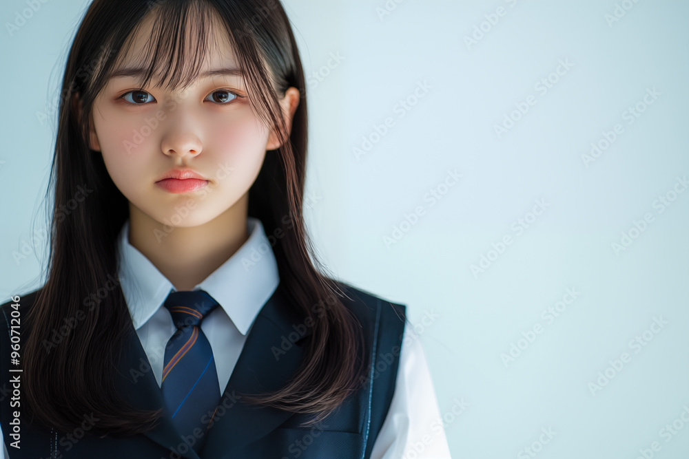 young Asian schoolgirl wearing uniform with a vest and necktie young Asian schoolgirl wearing uniform with a vest and necktie