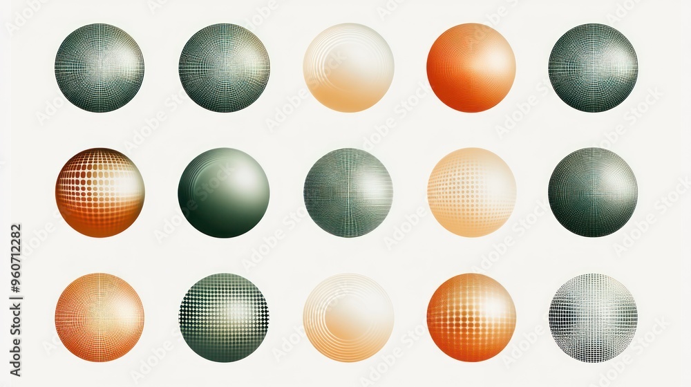 A vibrant collection of textured spheres in shades of green and orange, showcasing modern design aesthetics and abstract patterns. A vibrant collection of textured spheres in shades of green and orange, showcasing modern design aesthetics and abstract patterns.