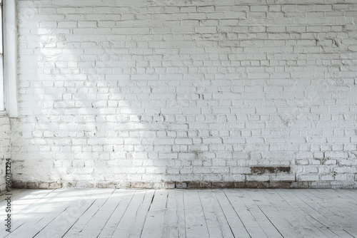 A textured, white brick wall with slight imperfections, creating a bright, fresh look in a minimalist setting.