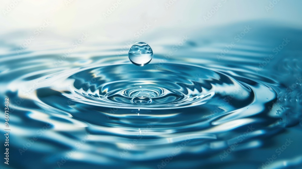 Water droplet creating ripple in calm water Water droplet creating ripple in calm water