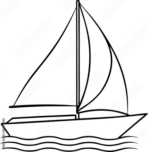 Simple Sailboat Line Illustration on White Background Depicting Nautical Theme and Tranquil Sea