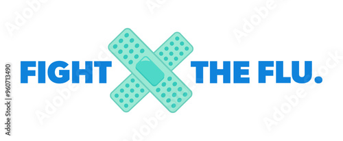 Fight the flu. Two crossed bandages and text. Virus season coming. Vector illustration banner, background, template.