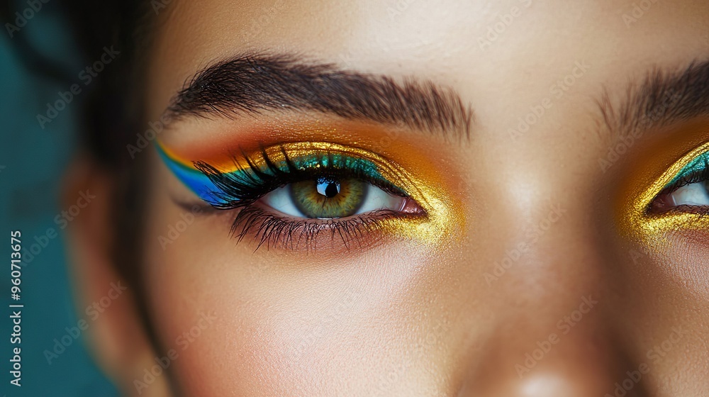 Obraz premium A woman with green eyes and blue eyeliner