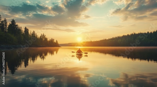 Wallpaper Mural Kayaking in Northwest Ontario, Canada, at dusk on a serene lake. Torontodigital.ca