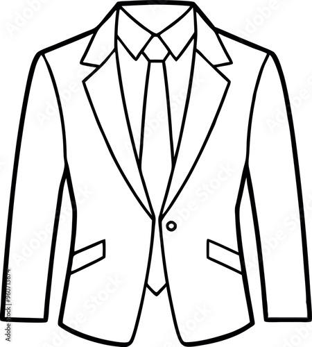 Formal Suit Jacket Outline Illustration in Black and White with Classic Style and Professional Look