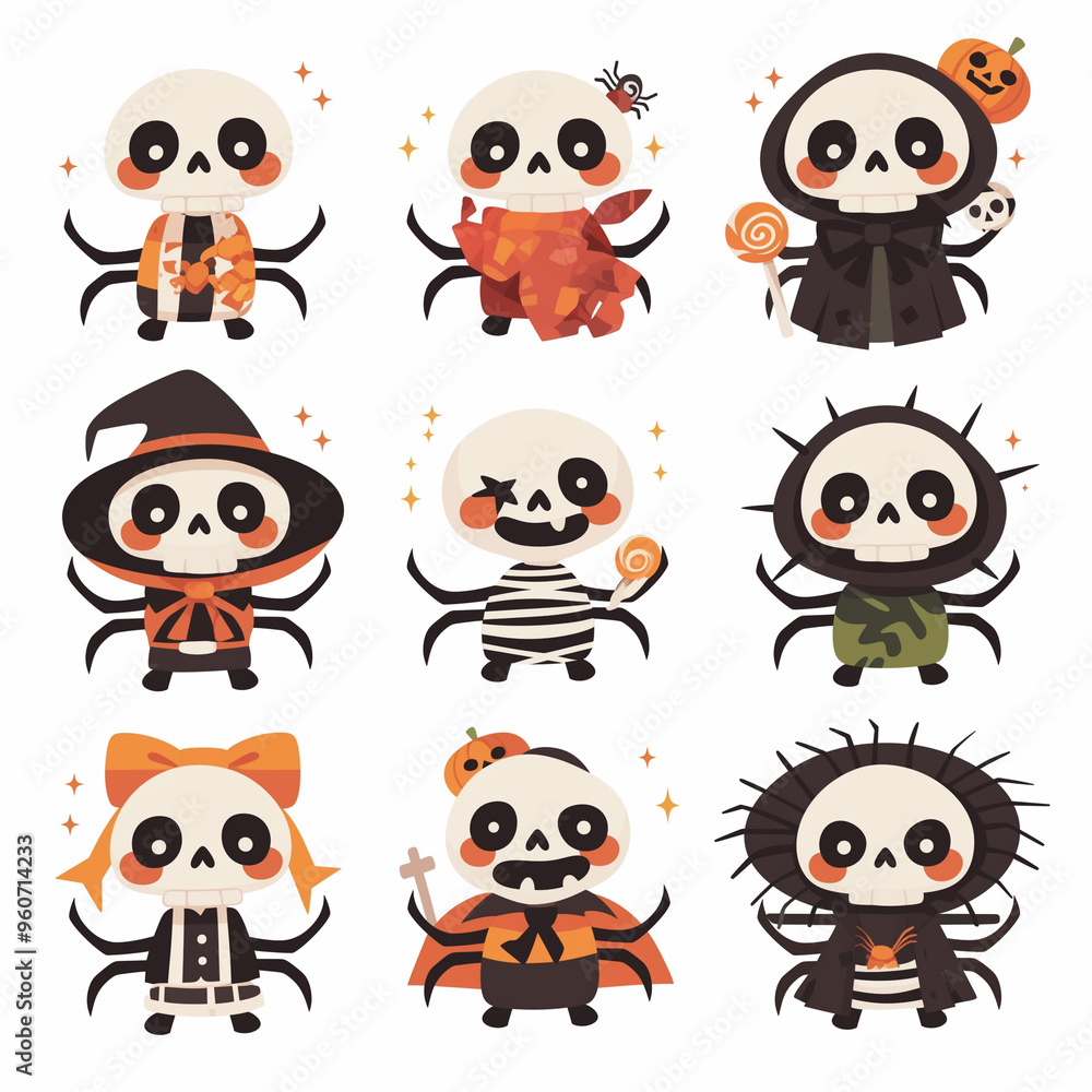 Cute Halloween Skeleton Characters in Costume Cute Halloween Skeleton Characters in Costume