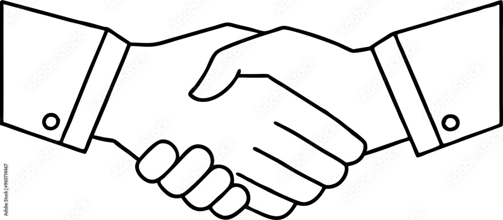 Obraz premium Business Handshake Illustration Showing Partnership and Agreement in Line Art Style