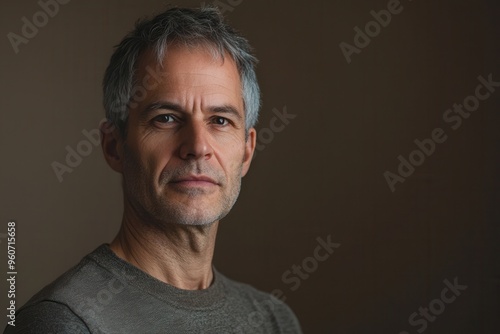 The man with gray hair exudes a pensive demeanor, lost in thought in a serene indoor environment with warm lighting. Generative AI