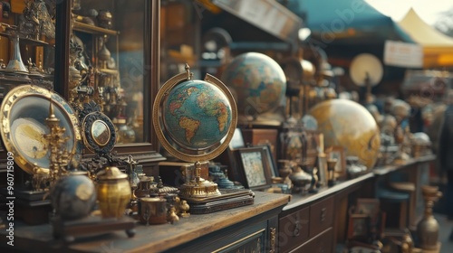 Antique Globes and Trinkets in a Vintage Shop Display