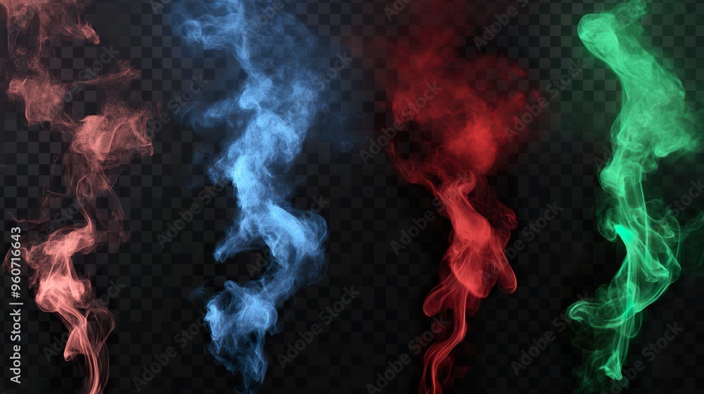 Fototapeta premium Four different colored smoke trails, each with a different hue